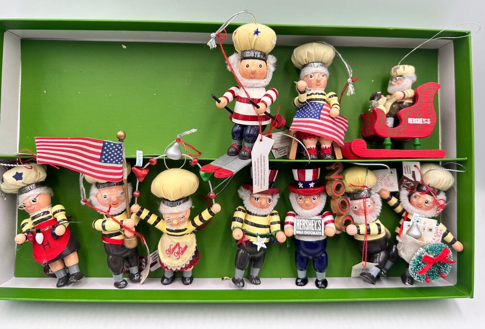 Vintage Kurt Adler Hershey’s Christmas Wood Ornaments 10pc Mr. & Mrs. Elf #2